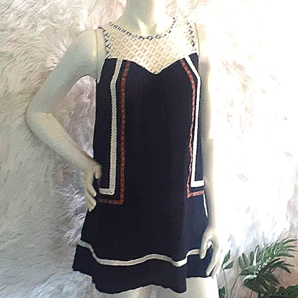 Bohemian Gauze Mini Dress lace neck line!
